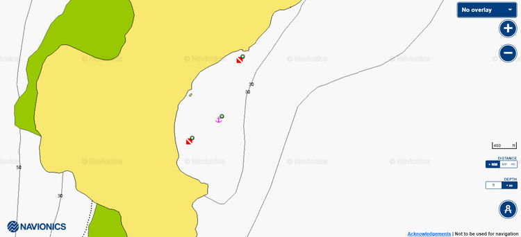 Открыть карту Navionics якорной стоянки яхт на востоке острова Рача Ной в Банановой бухте