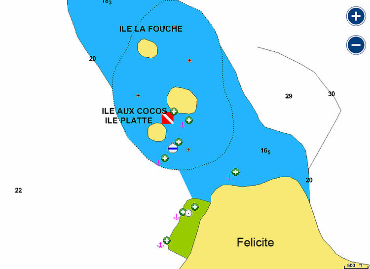 Открыть карту Navionics яхтенной стоянки у Кокосовых островов. Сейшелы