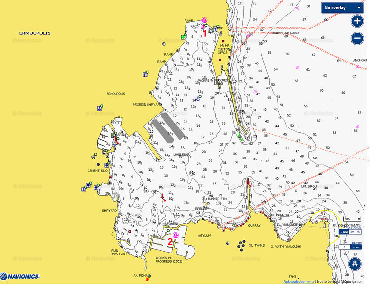 Открыть карту Navionics стоянок яхт в Эрмуполисе на острове Сирос. Киклады. Греция