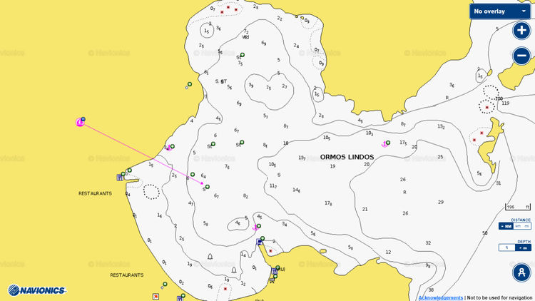Открыть карту Navionics стоянок яхт в бухте Линдос. Остров Родос. Додеканес. Греция