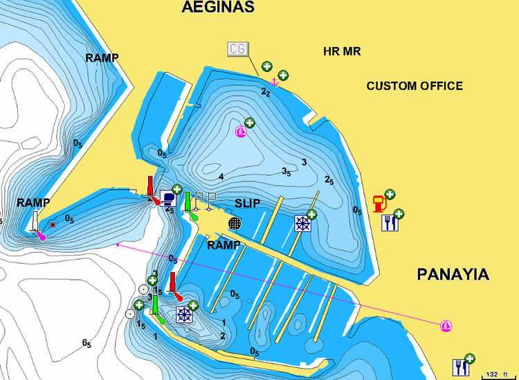 Открыть карту Navionics яхтенной марины и порта Эгина. Остров Эгина. Греция