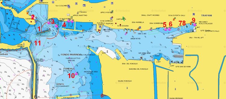 Открыть карту Navionics стоянок яхт в порту Трапани