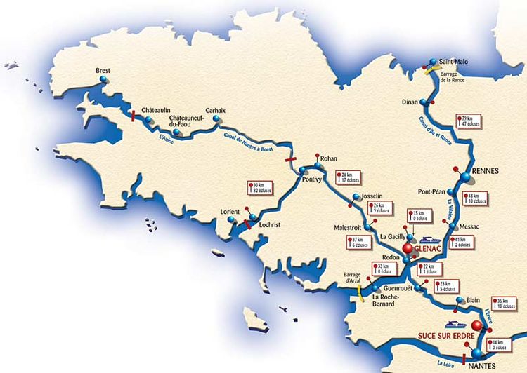 Схема водных путей Бретани. Франция