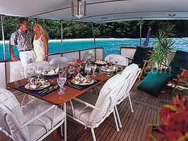 Enjoy outdoor dining on the 28ft x 15ft covered aft deck
