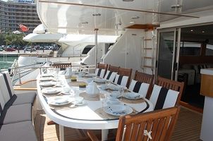 The aft cockpit accommodates 12 guests comfortably and also has an outside bar