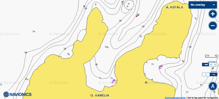 Открыть карту Navionic якорной стоянки яхт в бухте Варелия