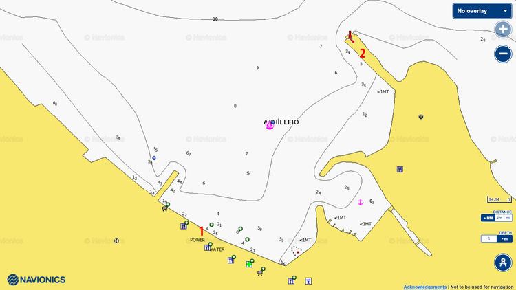 Открыть карту Navionic стоянок яхт в порту Ахиллио