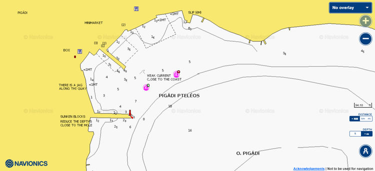 Открыть карту Navionic cтоянок яхт в бухте Пигади
