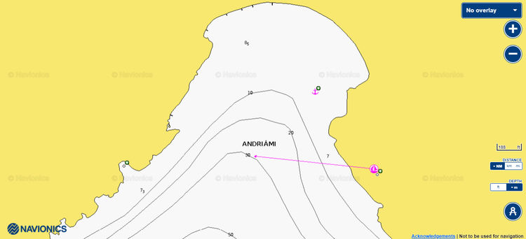 Открыть карту Navionic якорных стоянок яхт в бухте Андриами