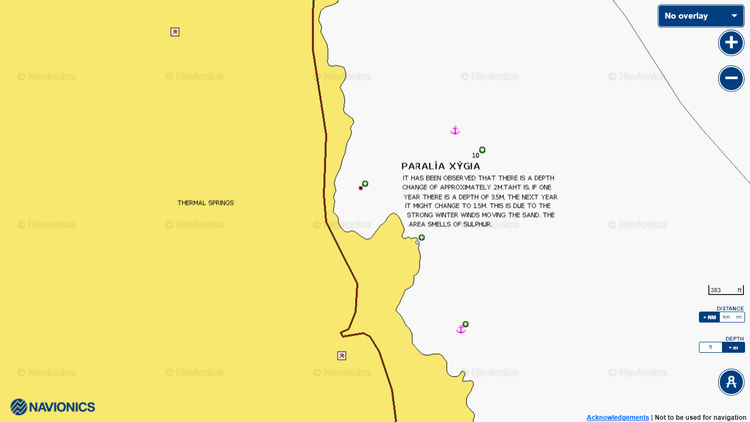 Открыть карту Navionics Якорных стоянок яхт в бухте Ксигия на острове Закинтос в Ионическом море Греции на острове Закинтос в Ионическом море Греции