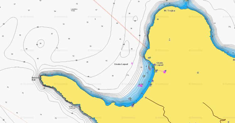 Открыть карту Навионикс якорной стоянки яхт в бухте Лопуд