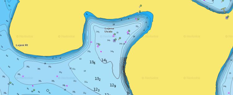 Открыть карту Navionics якорной стоянки яхт в бухте Лоена острова Леврнака