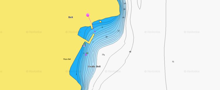 Открыть карту Navionics стоянки яхт на буях в бухте Бели