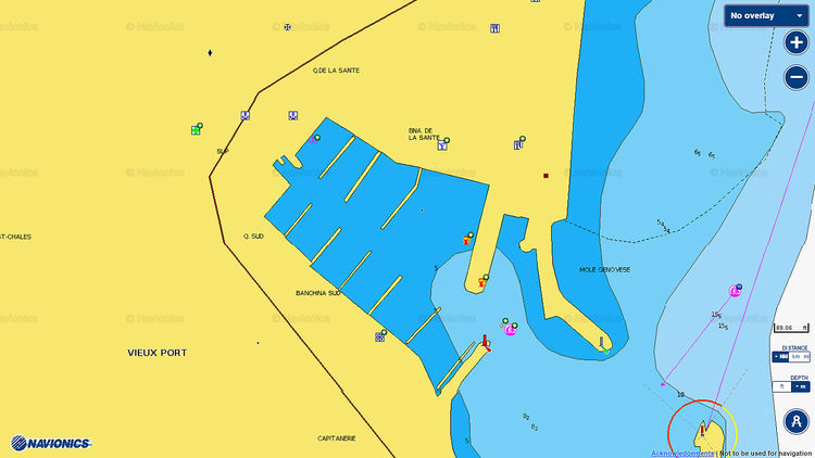 Карта яхтенного порта Бастия. Остров Корсика, Франция