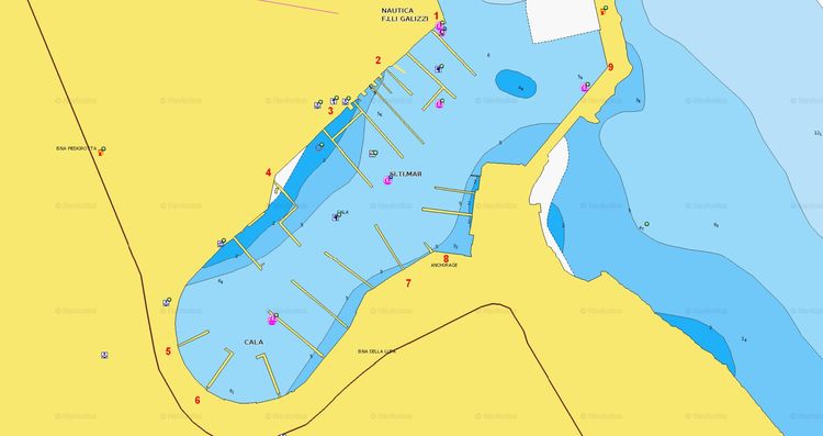Открыть карту Navionics яхтенных стоянок в Палермо. Сицилия. Италия