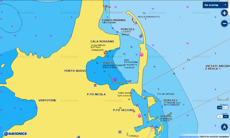 Откыть карту Navionics яхтенных стоянок на острове Вентотене. Острова Понца. Италия