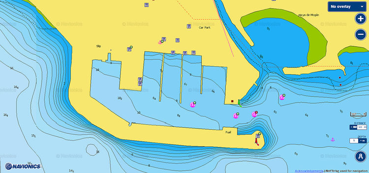 Откыть карту Navionics стоянки яхт в марине Пуэрто де Морган