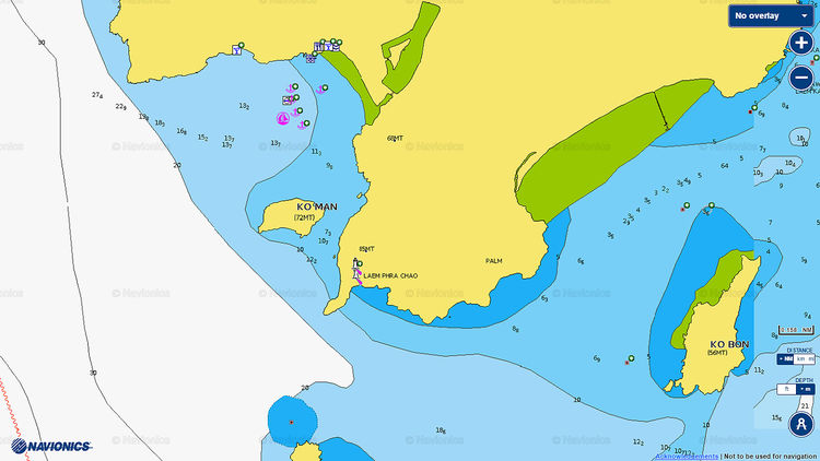 Откыть карту Navionics якорной стоянки яхт в бухте Най Харн на юге Пхукета