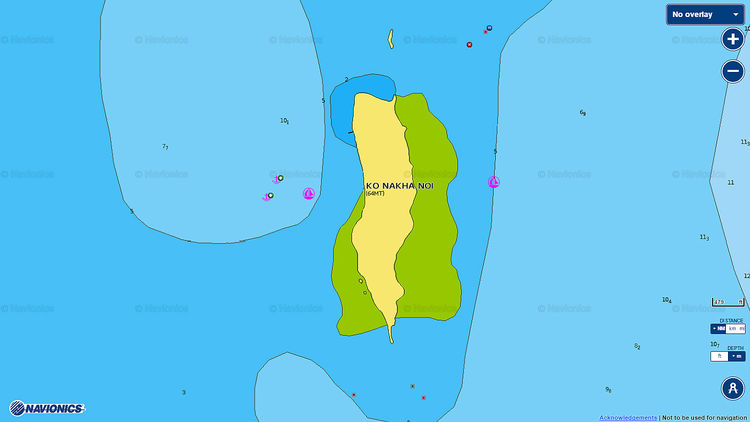 Открыть карту Navionics якорной стоянки яхт у островов Накха Ной. Пхукет. Тайланд