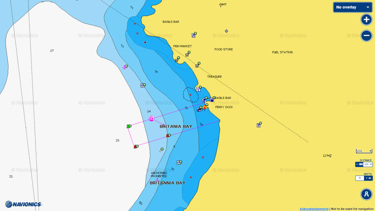 Отркыть карту Navionics стоянок яхт на буях в бухте Британия на острове Мюстик. Сент-Винсент и Гренадины. Карибы