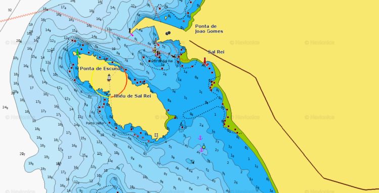 Открыть карту Navionics яхтенных стоянок в гавани Сал Рей. Остров Боа-Вишта. Кабо-Верде.