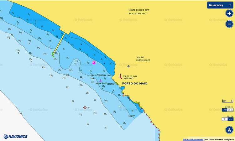 Открыть карту Navionics яхтенных стоянок в Порто ду Маю. Остров Маю. Кабо-Верде