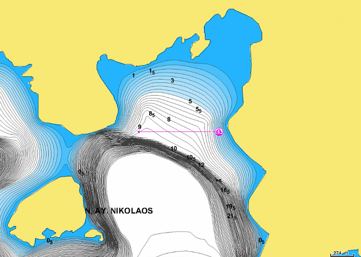 Открыть карту Navionic якорной стоянки яхт в бухте Св. Николая. Залив Арголикос. Греция