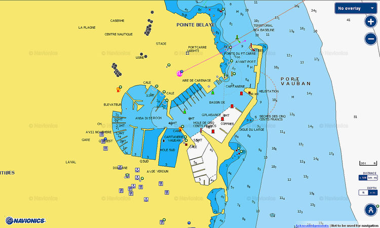Открыть карту Navionics яхтенной марины Порт Вобан. Антиб. Франция