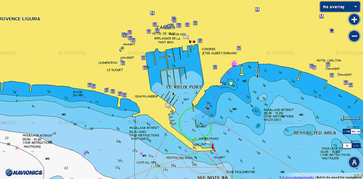 Открыть карту Navionics яхтенной марины Вью Порт в Каннах. Франция