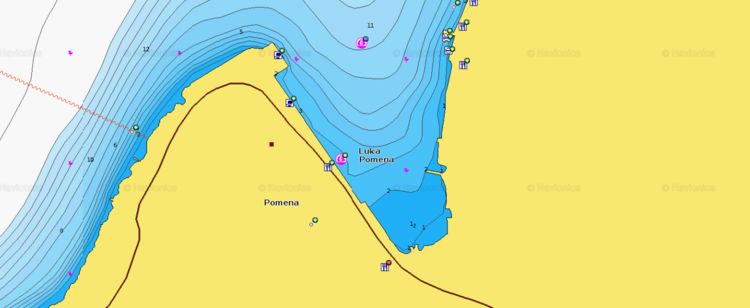 Карта яхтенных стоянок в Помене. Остров Млет. Хорватия.