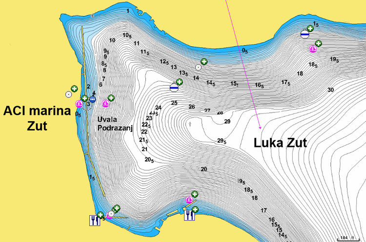 Открыть карту Navionics стоянок яхт в ACI marina Zut