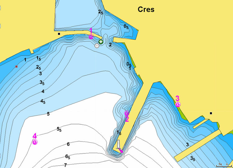 Открыть карту Navionics стоянок яхт в гавани города Црес