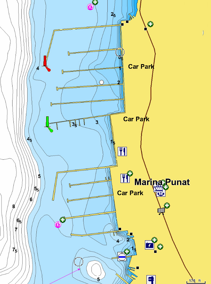 Открыть карту Navionics стоянок яхт в марине Пунат