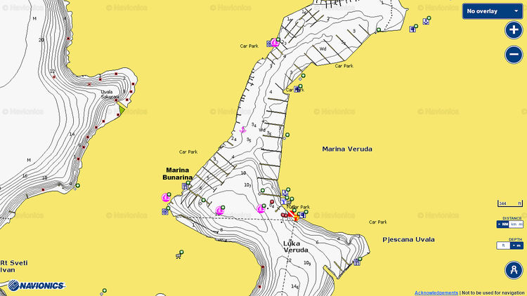 Открыть карту Navionics стоянок яхт в марине Бунарина 