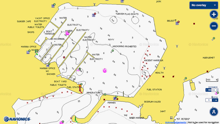 Открыть карту Navionics стоянок яхт в Милта марине в Бодруме