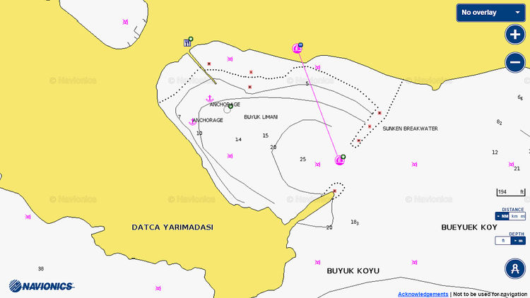 Открыть карту Navionics стоянок яхт в Книдосе