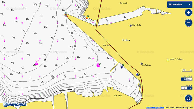 Открыть карту Navionics стоянок яхт в Марине Котор