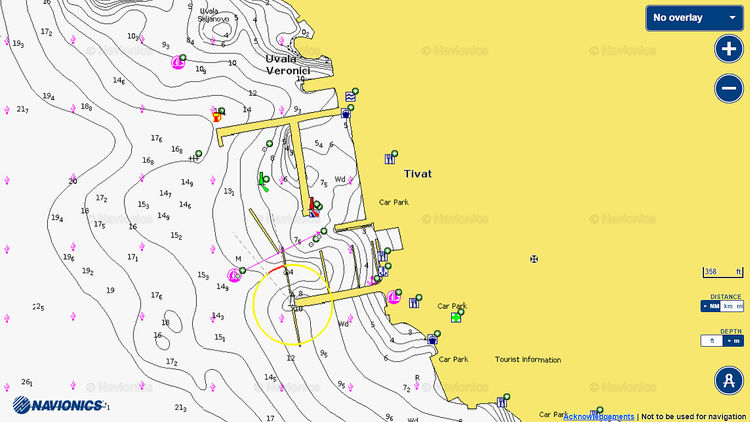 Открыть карту Navionics стоянок яхт в Марине Порто Монтенегро