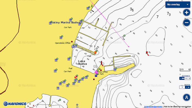 Открыть карту Navionics стоянок яхт в Dukley Marina Budva