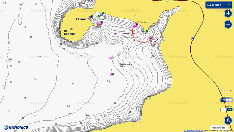 Открыть карту Navionics стоянок яхт в Примоштенской бухте