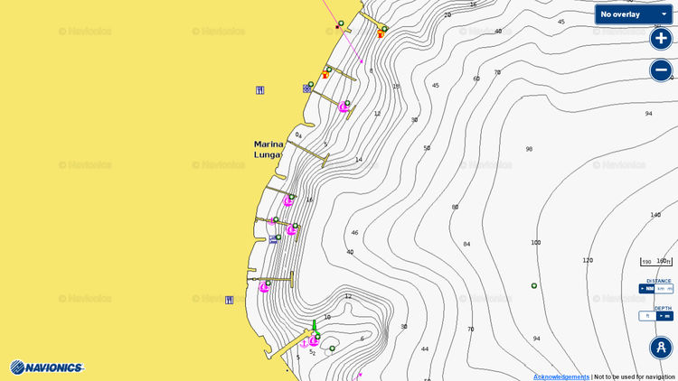 Открыть карту Navionics стоянок яхт в марине Lunga в Липари.