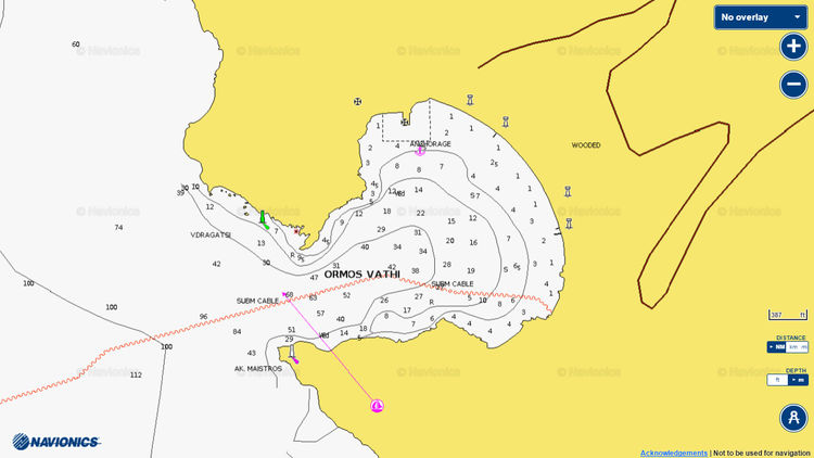 Открыть карту Navionics стоянок яхт в бухте Вати на острове Сифнос