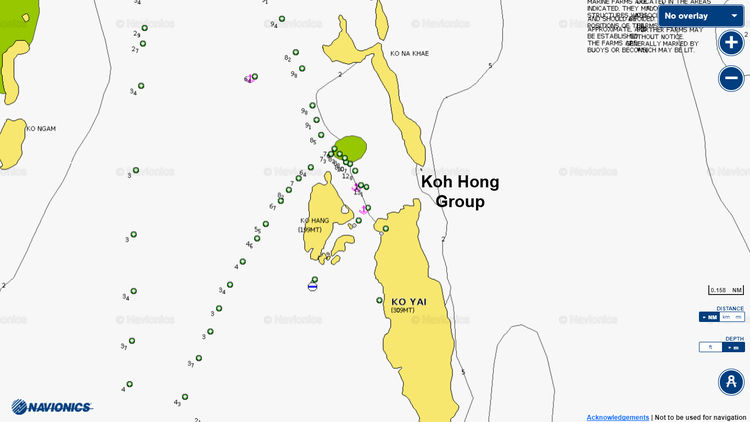 Открыть карту Navionics якорной стоянки яхт у острова Хонг  в заливе Панг Нга. Тайланд