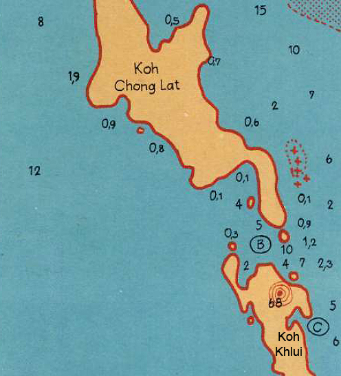 Схема пролива между островами Чонг Лат и Клуи