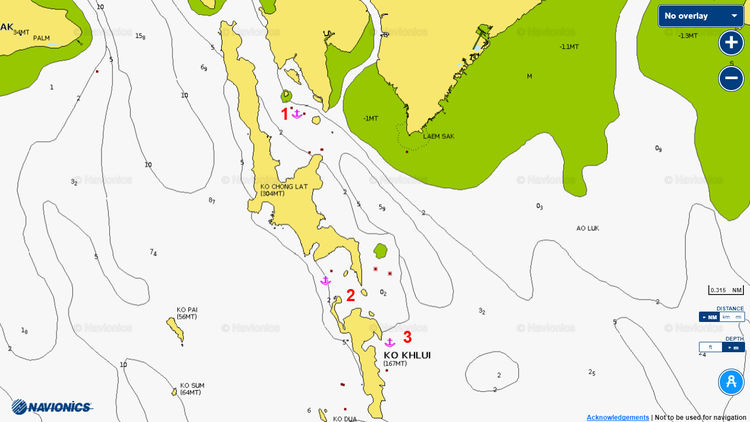 Открыть карту Navionics якорных стоянок яхт у островов  Чонг Лат и Клуи
