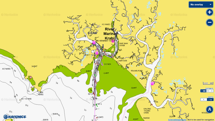 Открыть карту Navionics подходов к Речной Яхтенной Марине Краби