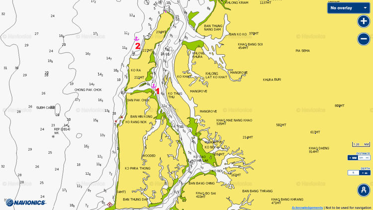 Открыть карту Navionics якорных стоянок яхт у островов Ра и Пра Тонг. Андамантское море. Тайланд