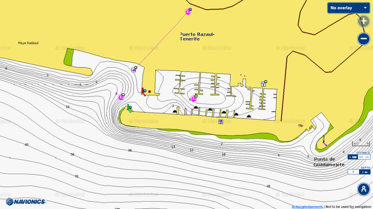 Открыть карту Navionics стоянки яхт в марине Радазул на острове Тенерифе.