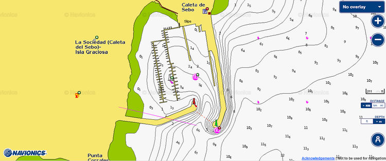 Открыть карту Navionics порта Калета дель Себо на острова Грасиоса