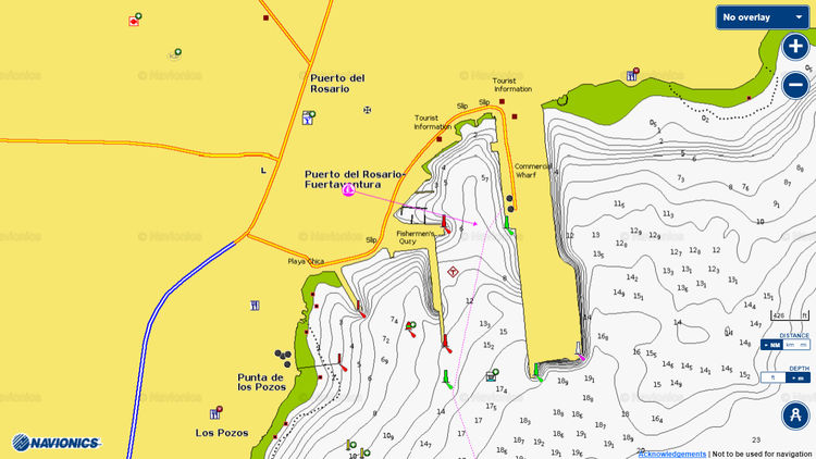 Откыть карту Navionics яхтенных стоянок в Пуэрто дель Росарио. Фуэртевентура. Канарские острова.